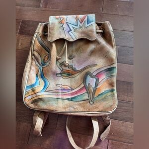 Sam Sam Vintage Hand Painted Leather Backpack Style Purse Bag